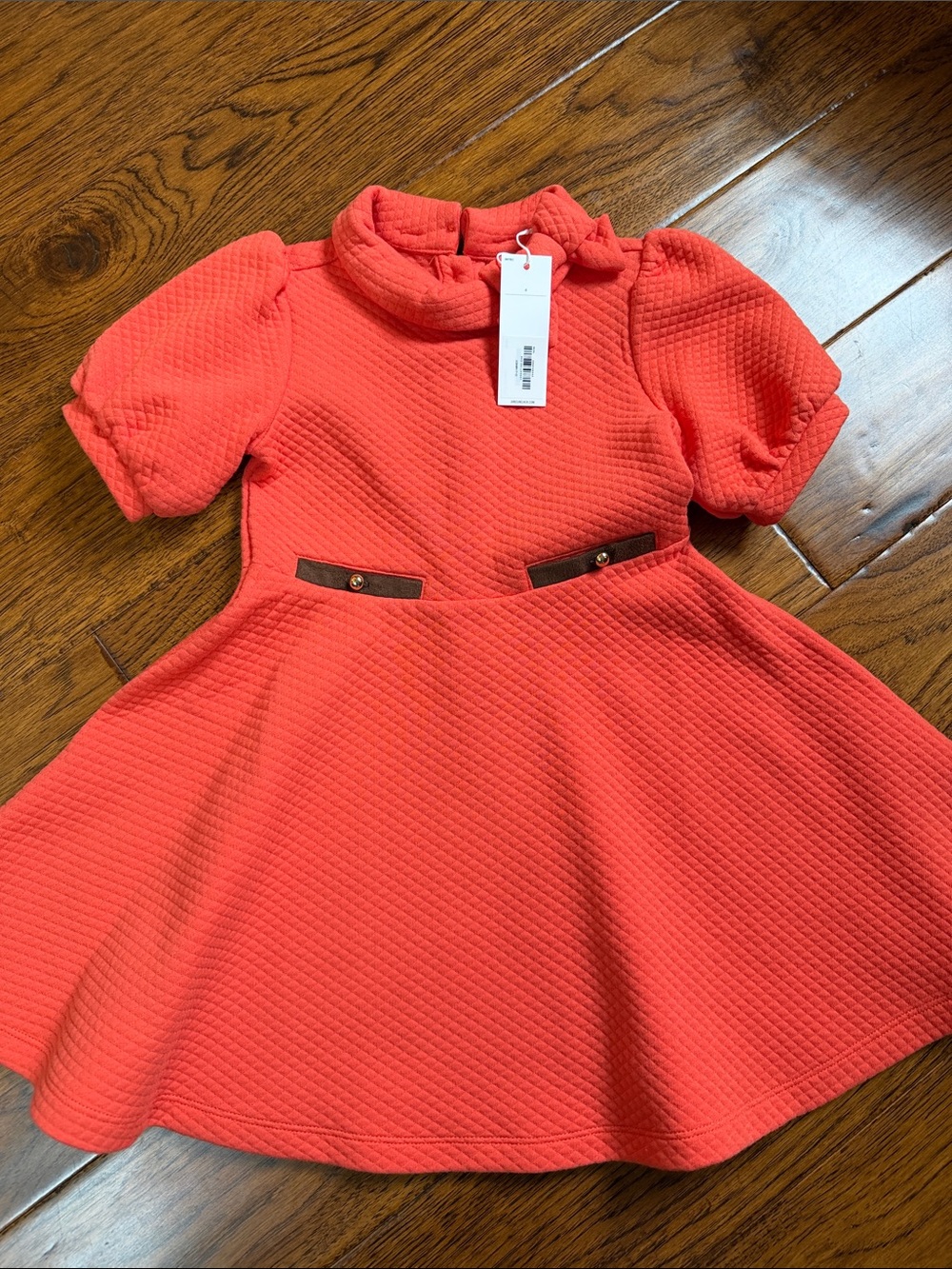 Janie and Jack Orange Textured Fit-and-Flare Dress with Puff Sleeves